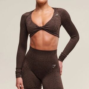 Gymshark Brown Long Sleeve Twist Front Crop Top